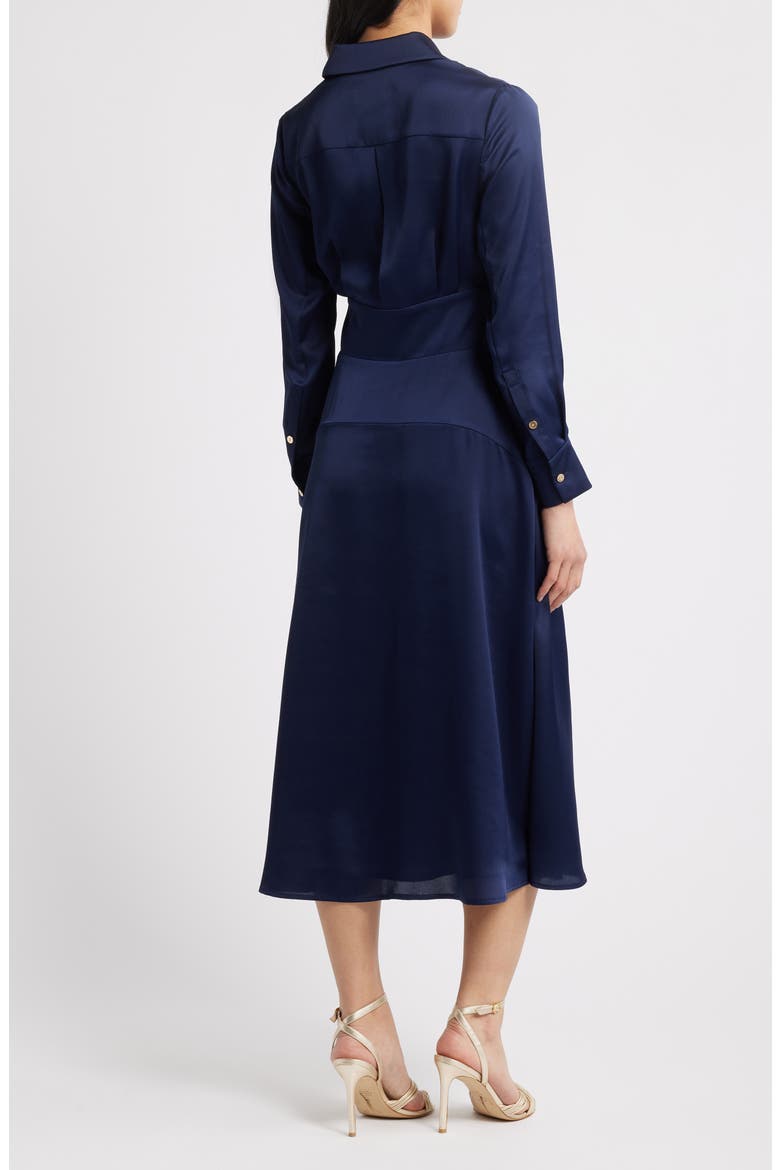 Long Sleeve Hammered Satin Wrap Front Shirtdress, Alternate, color, SPRING NAVY