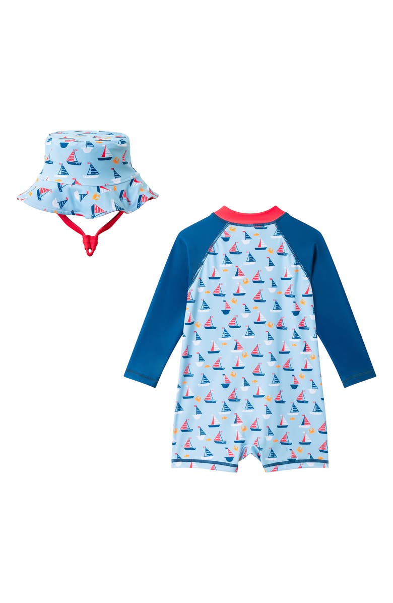 Andy & Evan Swim Romper & Hat Set, Alternate, color, Navy