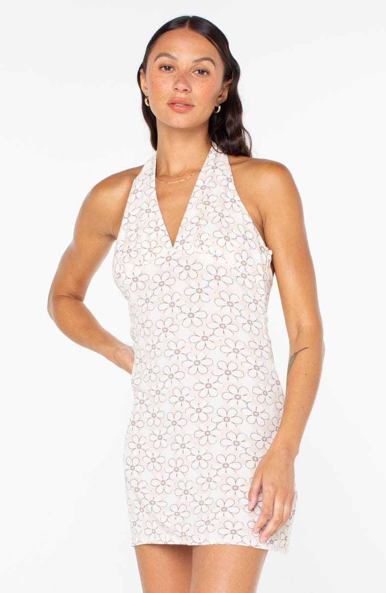 Roxy Ocean Boulevard Floral Halter Minidress, Alternate, color, Snow White Daisy Daze Print