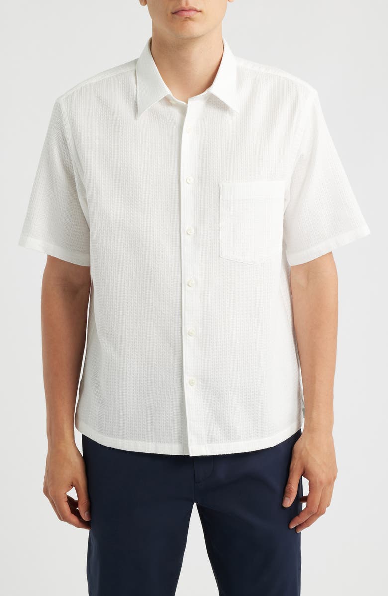 Theory Weekend Short Sleeve Thermal Button-Up Shirt, Main, color, White - 100