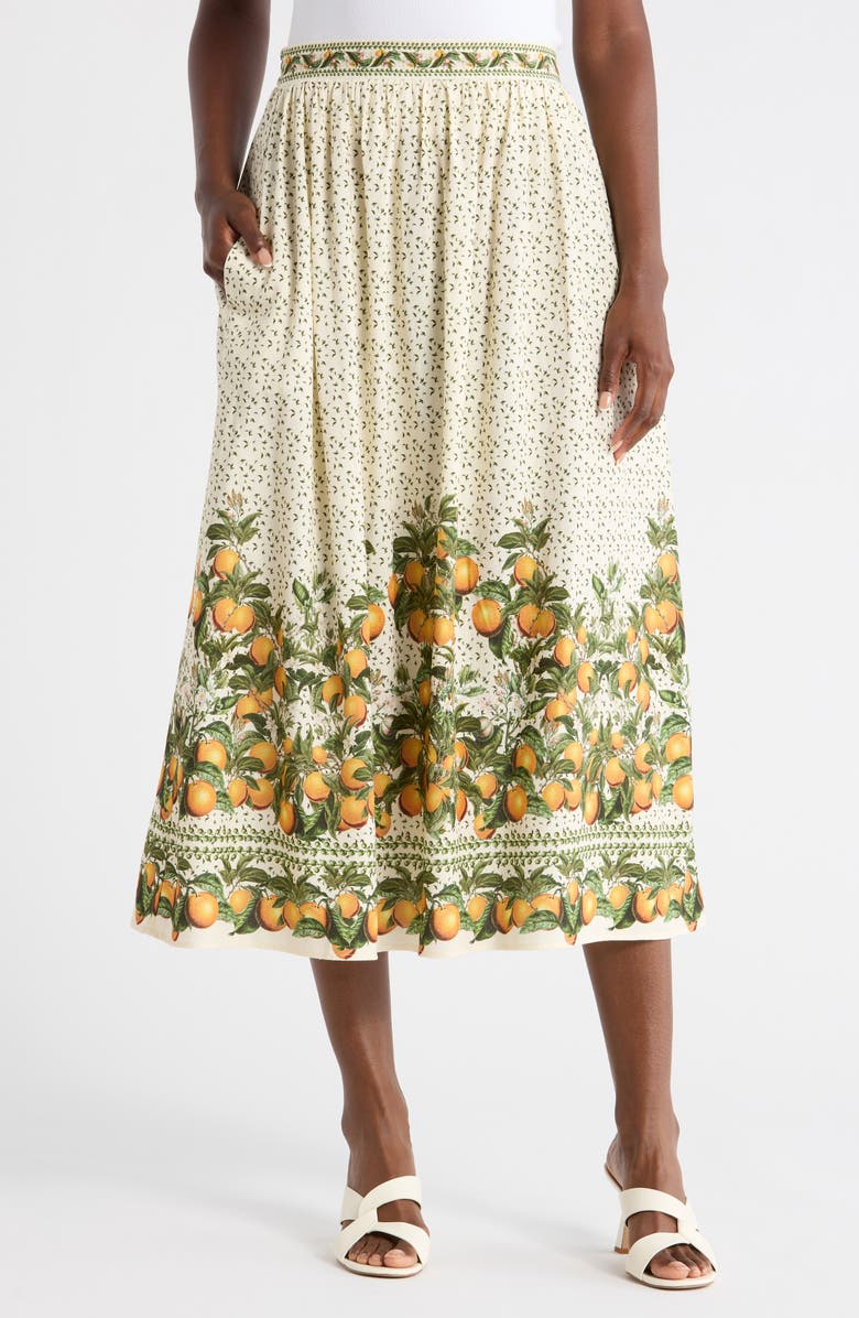 MAX STUDIO Border Print Maxi Skirt, Main, color, Cream/ Orange Citrus