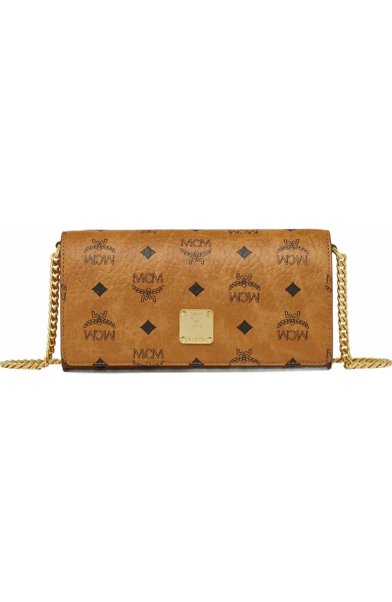 MCM Mini Aren Shoulder Bag in Visetos, Alternate, color, Cognac