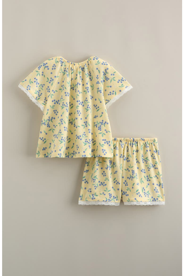 Kids' Lace Trim Shirt & Shorts, Alternate, color, YELLOW CLOVER BLUEBERRY FLORAL