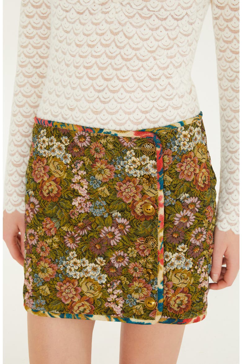 Floral Jacquard Miniskirt, Alternate, color, LIGHT BEIGE