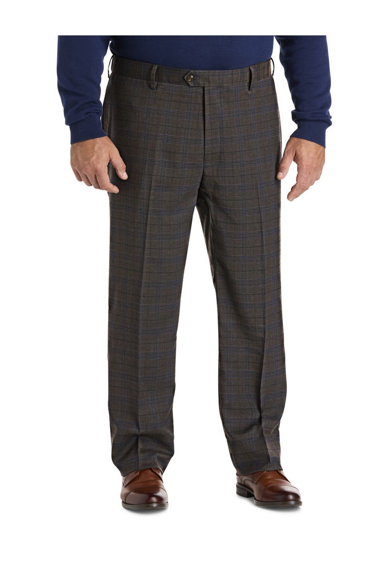 Big & Tall  Waist-Relaxer Plaid Dress Pants, Main, color, BROWN