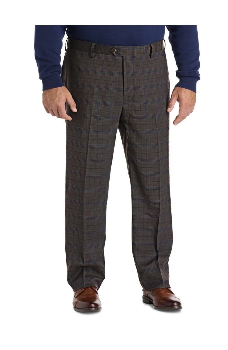 Oak Hill by DXL Big
Tall Waist-Relaxer Plaid Dress Pants, Main, color, Brown