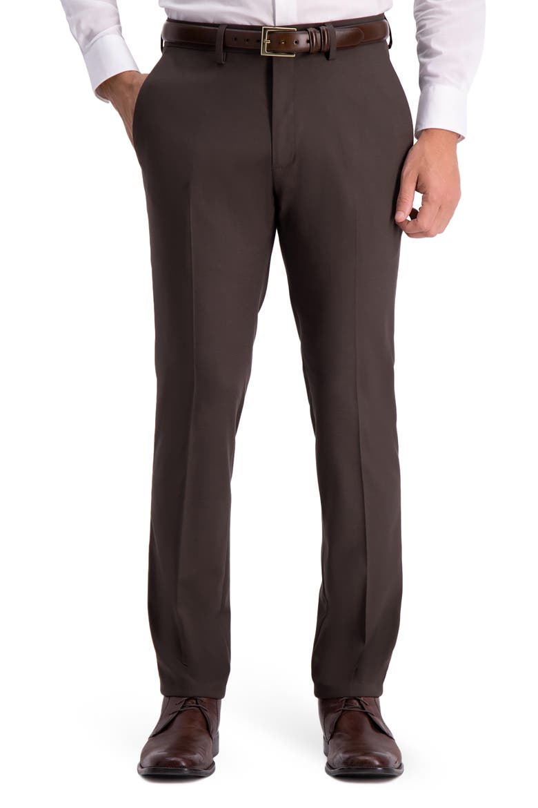 Reaction Shadow Check Slim Fit Dress Pants, Main, color, BROWN