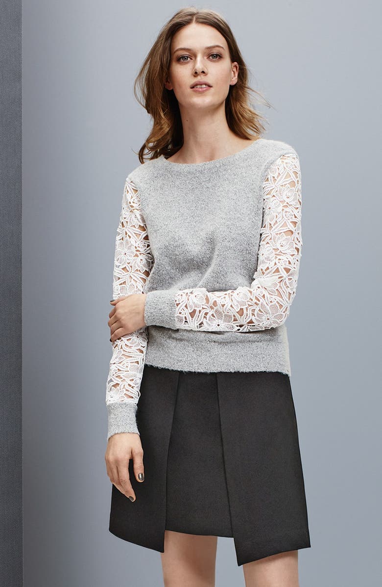 Halogen<sup>®</sup> Lace Detail Crewneck Sweater, Alternate, color, 