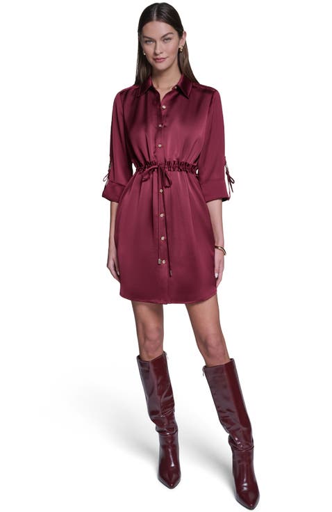 3/4 Sleeve Satin Shirt Dress