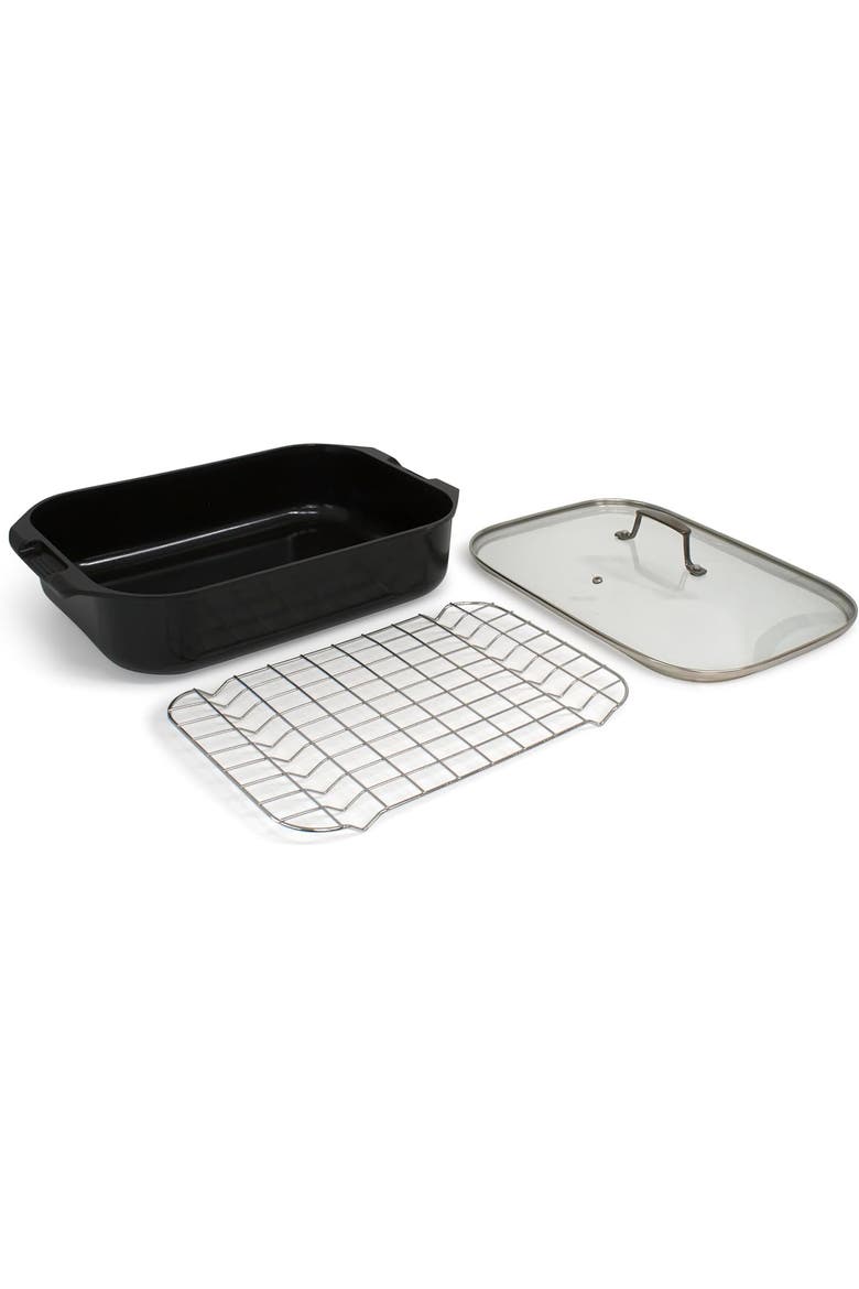 Roasting Pan with Lid and Roasting Rack, Main, color, Black