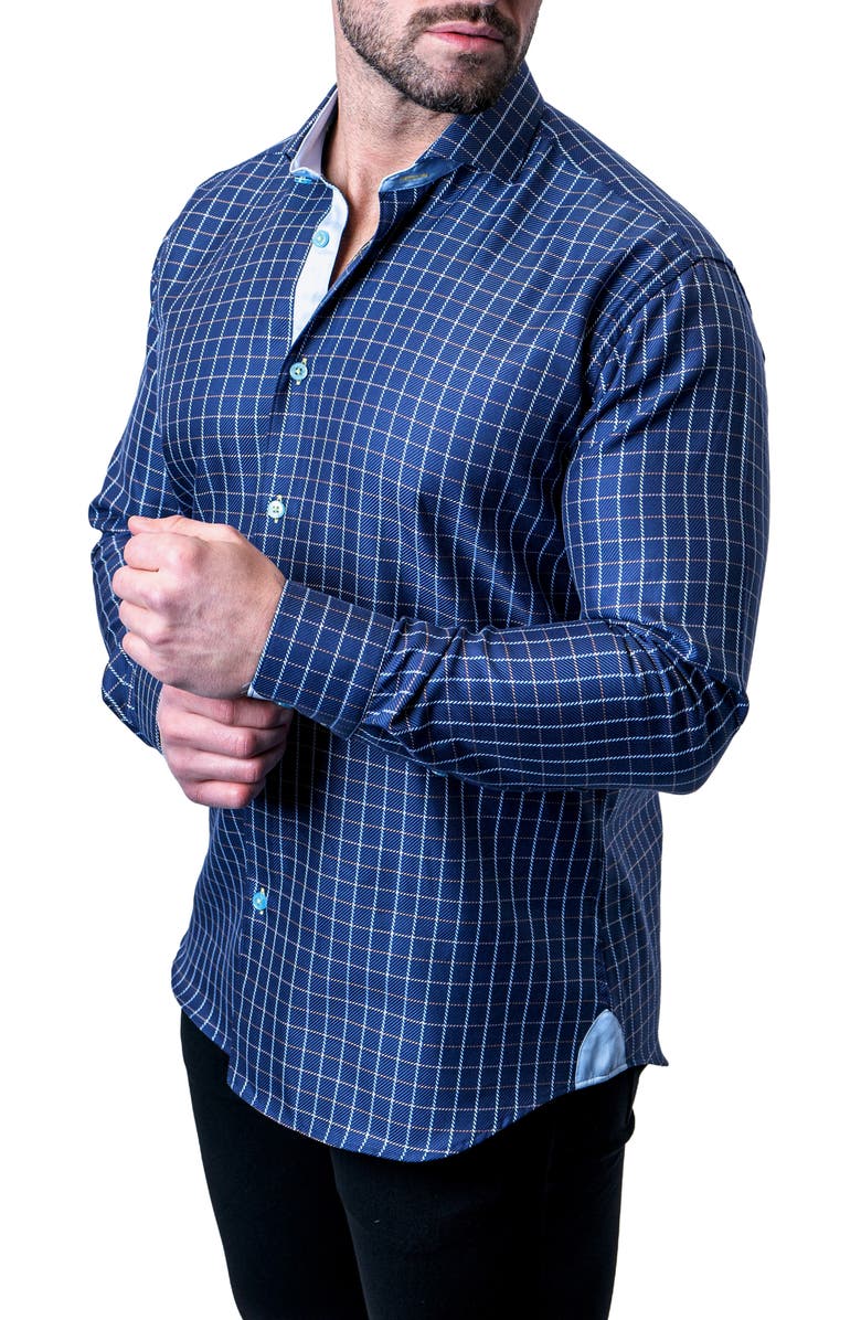 Maceoo Einstein Royal Check Blue Contemporary Fit Button-Up Shirt, Alternate, color, Blue