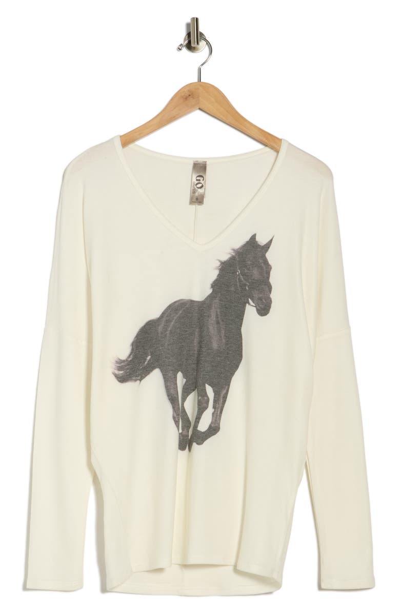 GO COUTURE Horse V-Neck Sweater, Main, color,