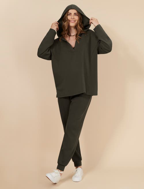 Motherhood Maternity V-neck Pullover Scuba Hoodie In Deep Depths