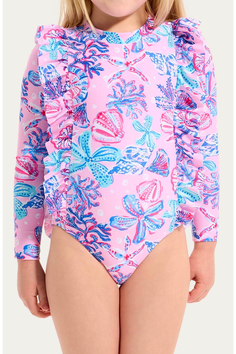 Kids' Coral Sea Long Sleeve UPF 50+ One-Piece Rashguard Swimsuit, Alternate, color, CORAL SEA