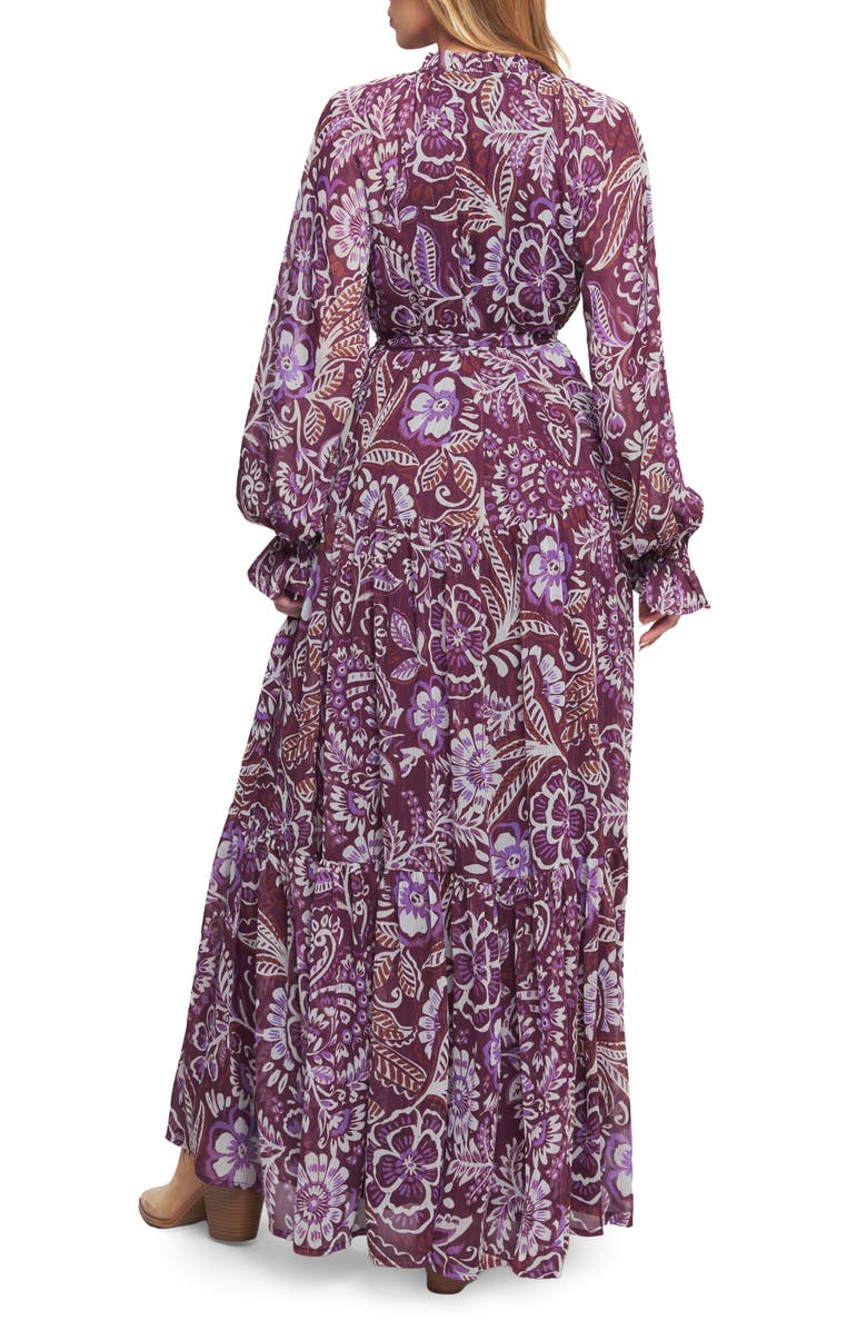 FLYING TOMATO Print Long Sleeve Maxi Dress, Alternate, color, Plum