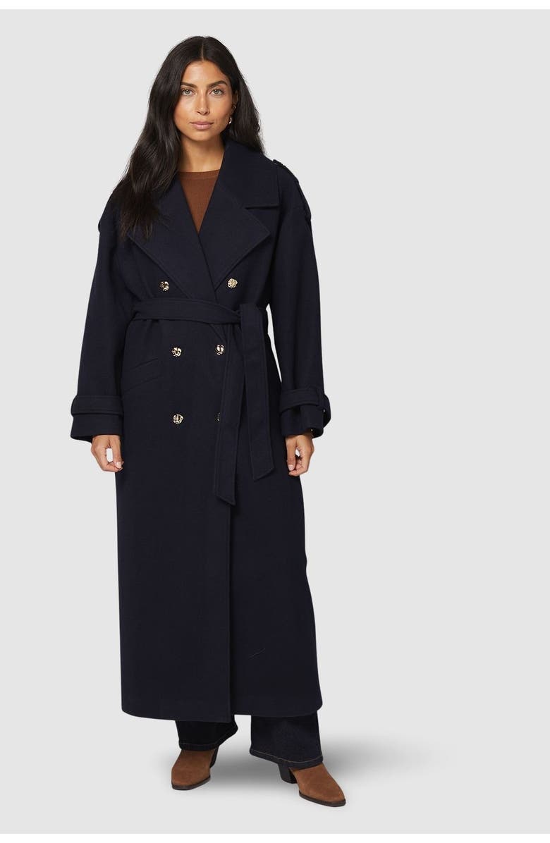 Wallis Wide Lapel Trench Coat, Alternate, color, Navy