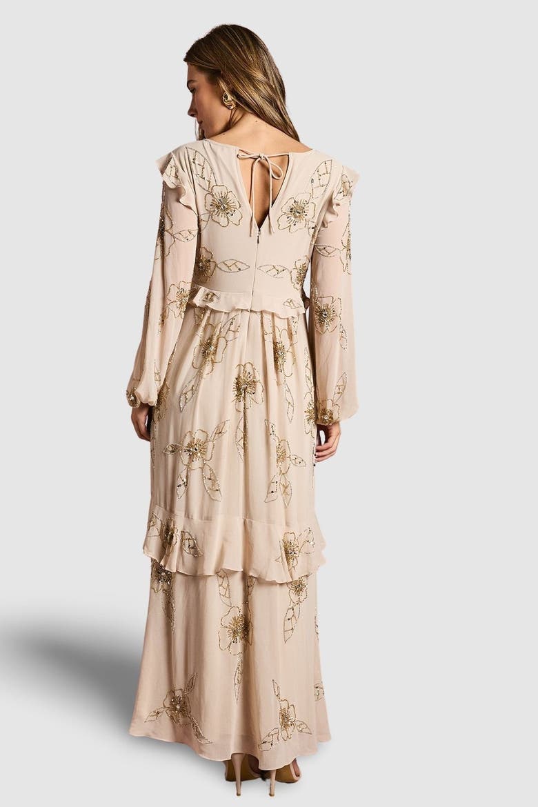 V-Neck Embellished Tiered Midi Dress, Alternate, color, Ivory
