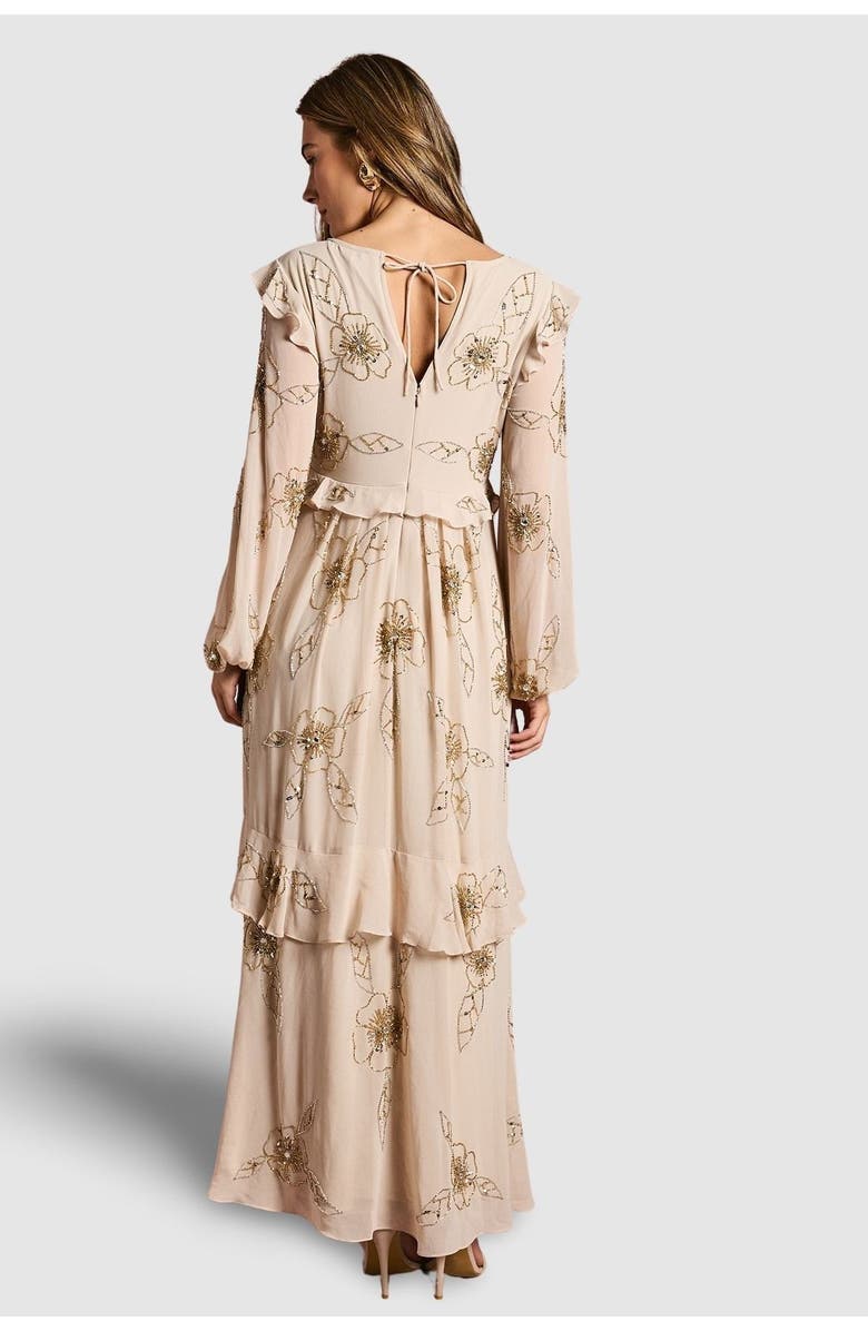 Coast V-Neck Embellished Tiered Midi Dress, Alternate, color, Ivory