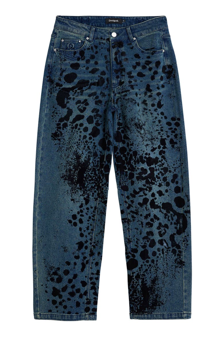 Abstract Print Barrel Leg Jeans, Alternate, color, DARK BLUE