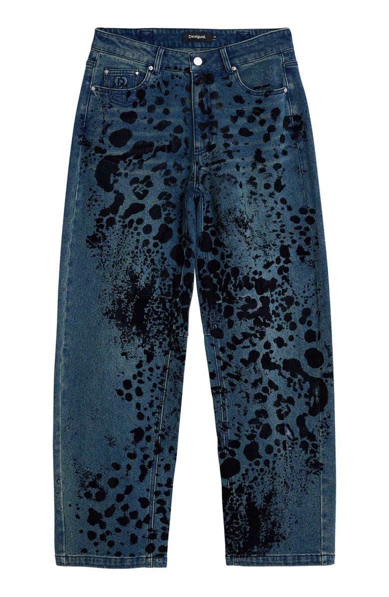 Desigual Abstract Print Barrel Leg Jeans, Alternate, color, Dark Blue