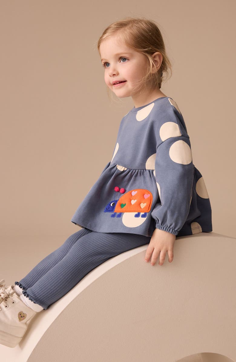 NEXT Kids' Ladybug Appliqué Polka Dot Cotton Peplum Sweatshirt & Leggings Set, Alternate, color, Blue