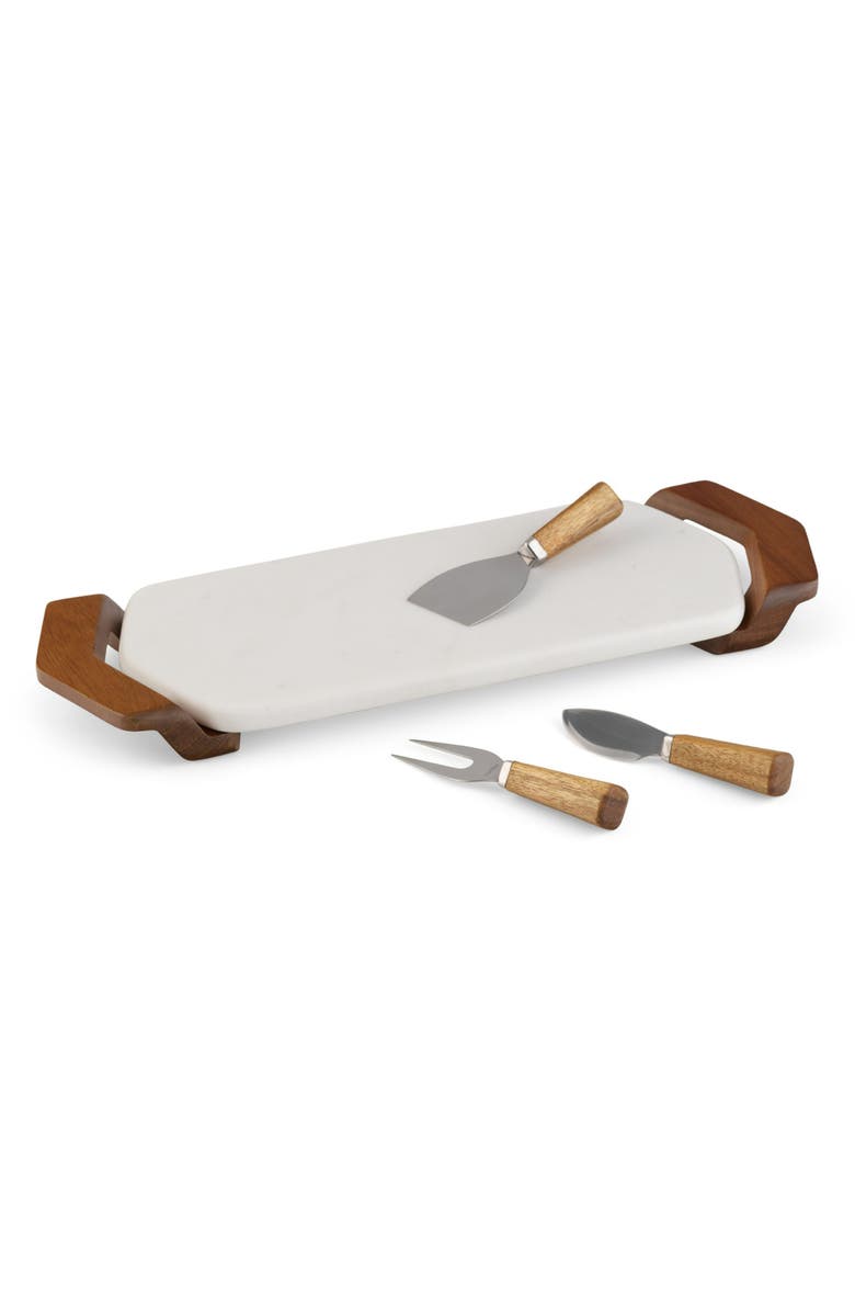 Nambé Chevron Cheese Board with Three Serving Pieces, Alternate, color, Brown