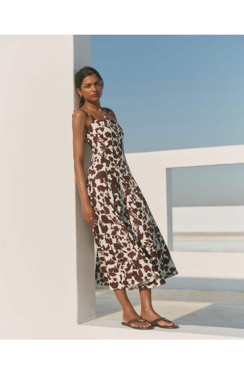 MINT VELVET Linen Blend Printed Midi Dress, Alternate, color, Brown