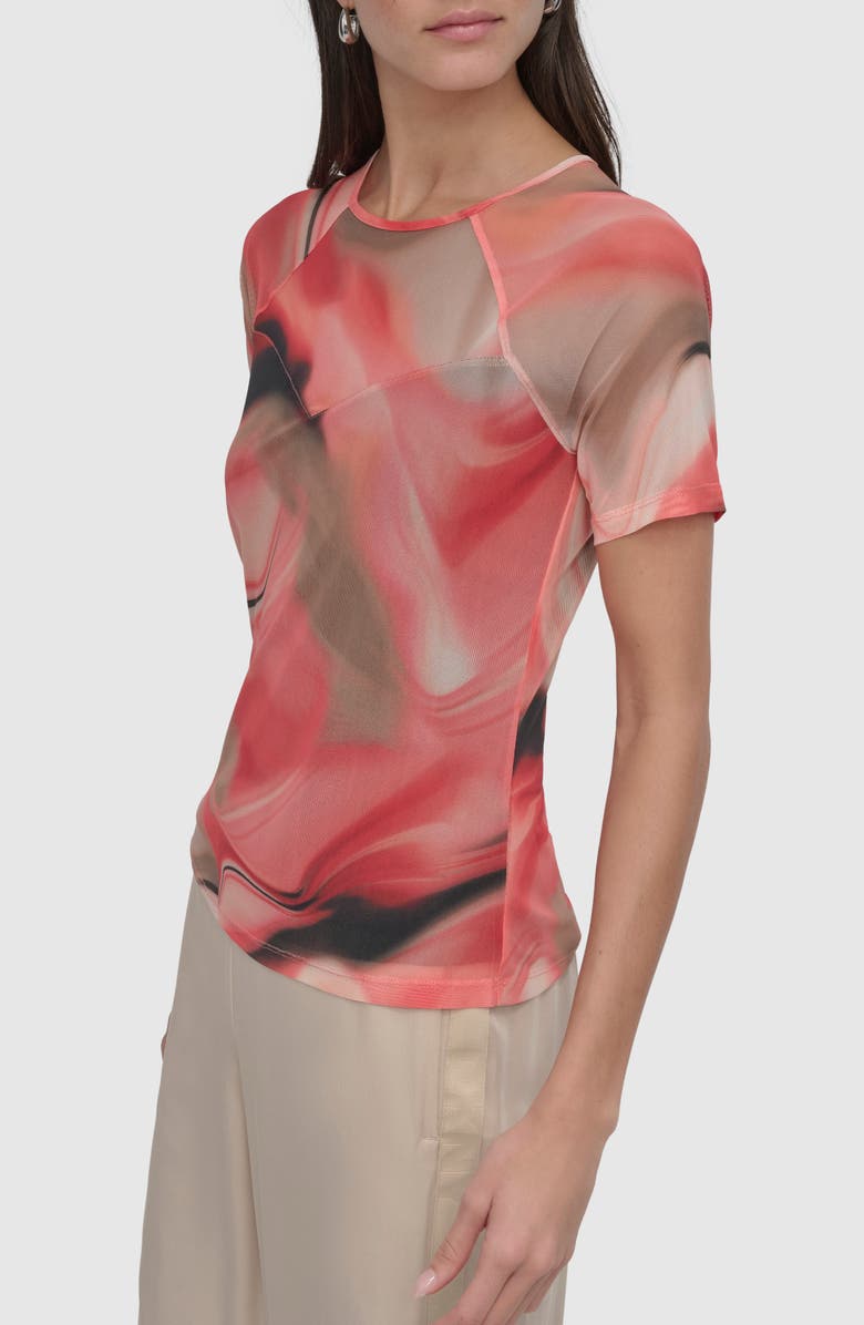 DKNY Print Mesh Top, Alternate, color, Brushd Marble_ws