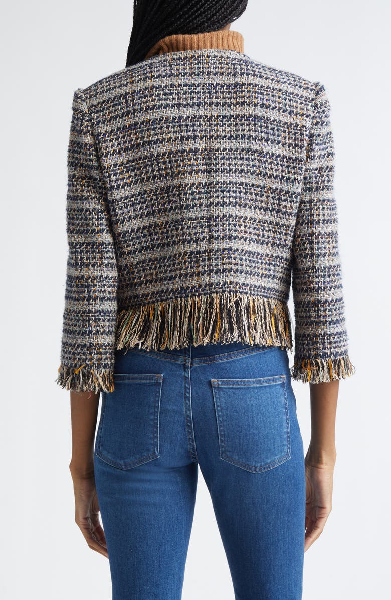 Veronica Beard Lyons Tweed Fringe Jacket, Alternate, color, Navy Multi
