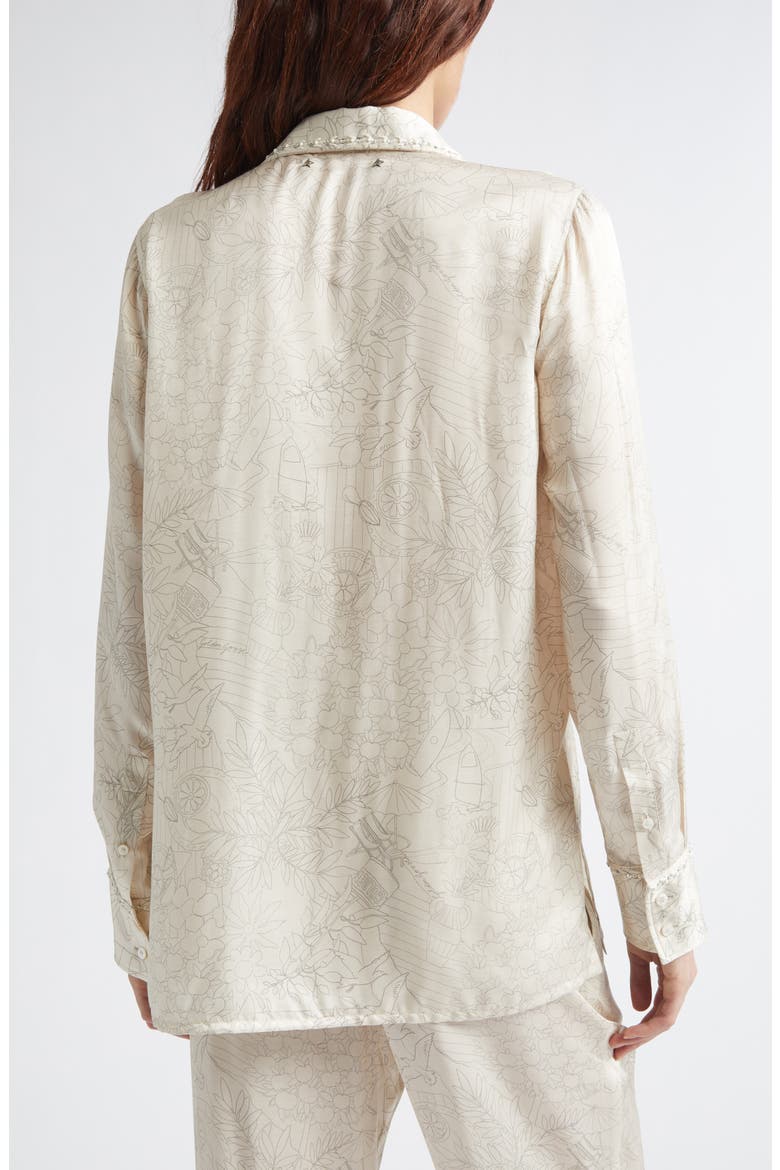 Journey Print Satin Button-Up Shirt, Alternate, color, PEARLED IVORY