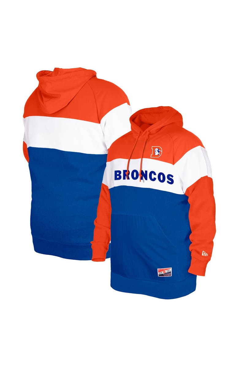 New Era Men's New Era Blue Denver Broncos Big & Tall Throwback Colorblock Pullover Hoodie, Alternate, color,
