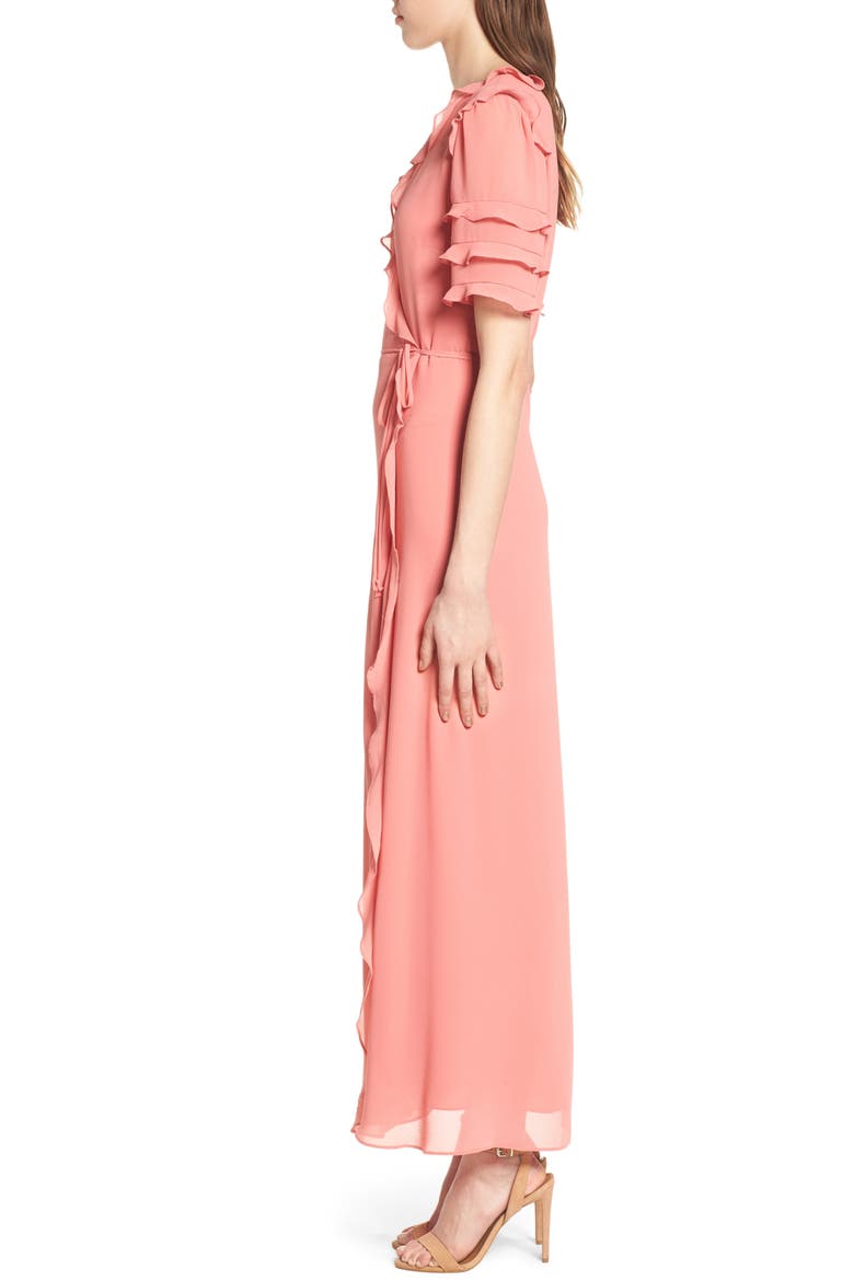 Ruffle Wrap Gown, Alternate, color, CORAL ROSE TEA