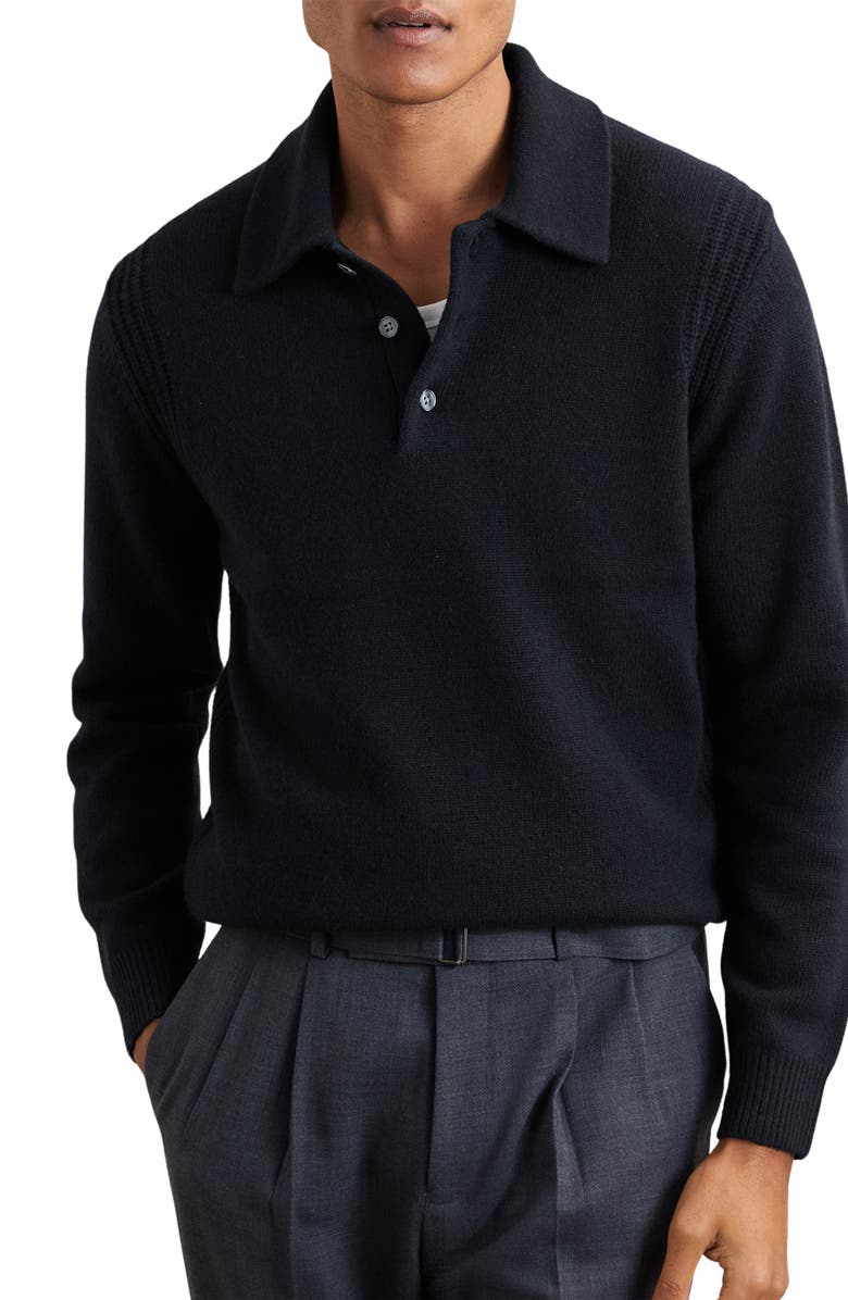 Reiss Deansgate Wool & Cashmere Polo Sweater, Main, color, Navy