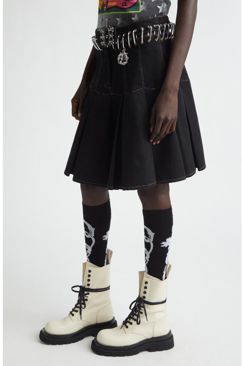 Bevo Carabiner Denim Skirt, Alternate, color, BLACK