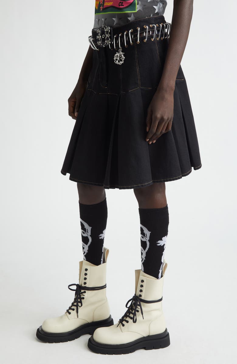 Chopova Lowena Bevo Carabiner Denim Skirt, Alternate, color, Black