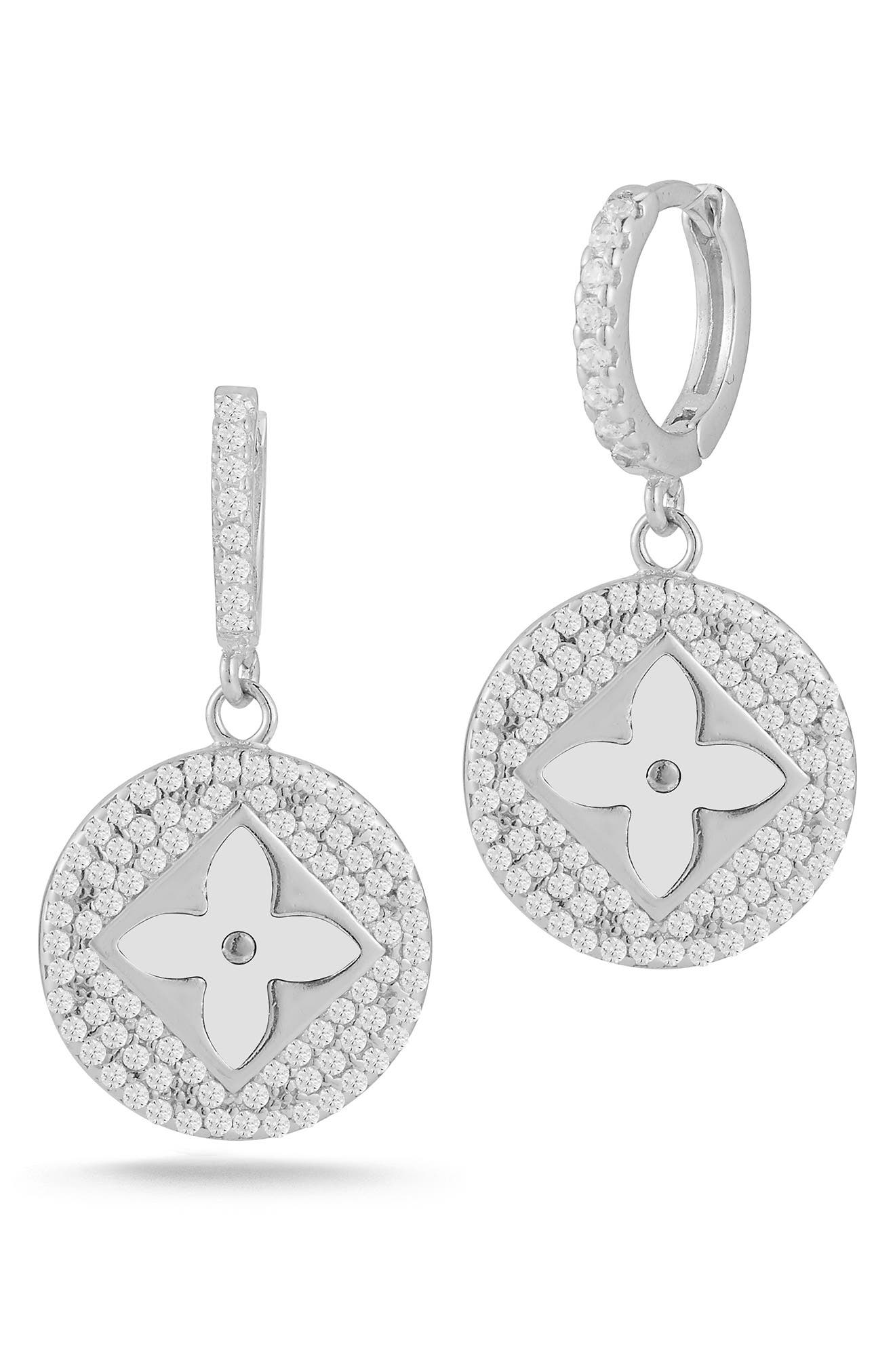 Sphera Milano Mother Of Pearl Clover Drop Earrings In Silver