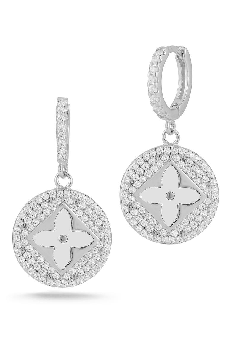 Mother of Pearl Clover Drop Earrings, Main, color, SILVER