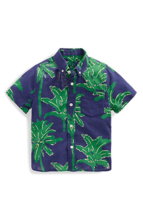 Kids' Palm Tree Graphic Cotton & Linen Blend Button-Up Shirt (Toddler, Little Kid & Big Kid)