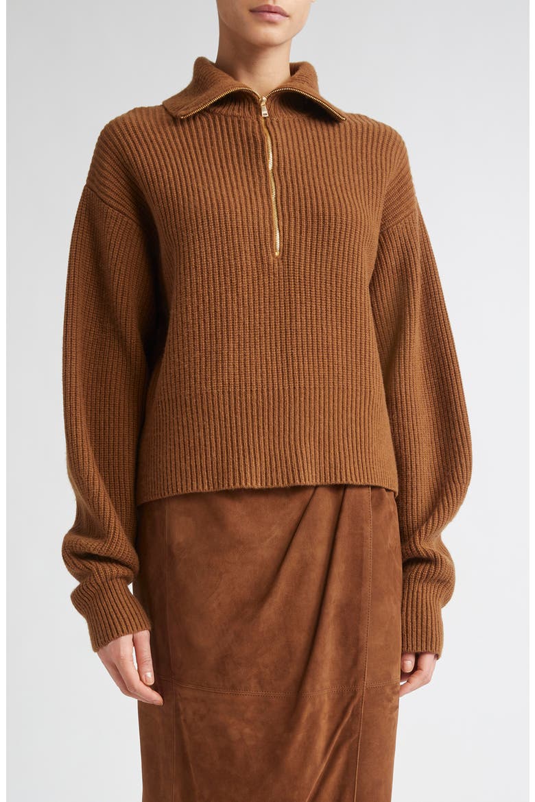 Nadar Merino Wool & Cashmere Half Zip Sweater, Main, color, TOBACCO