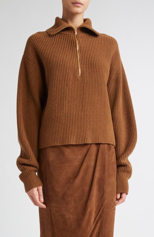 Max Mara Nadar Merino Wool & Cashmere Half Zip Sweater In Brown