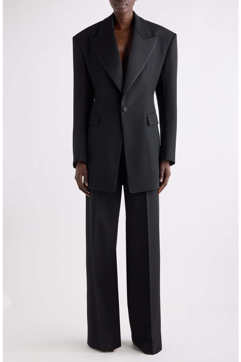 One Button Wool Tuxedo Blazer, Alternate, color, NOIR