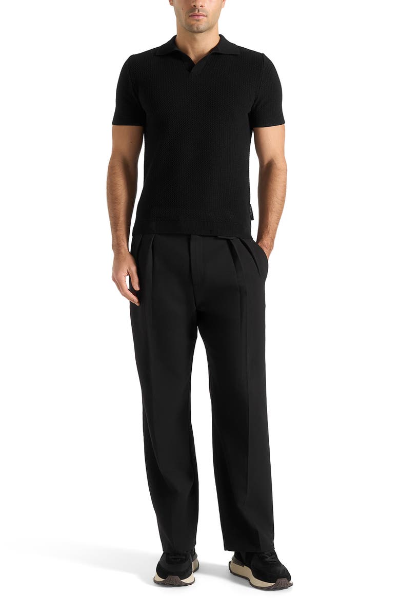 Manière De Voir Rowen Textured Knit Revere Polo Shirt, Main, color, Black