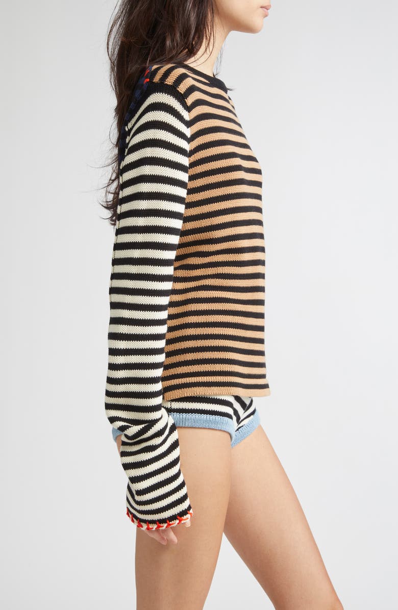 YanYan Bao Colorblock Stripe Easy Cotton Crewneck Sweater, Alternate, color,