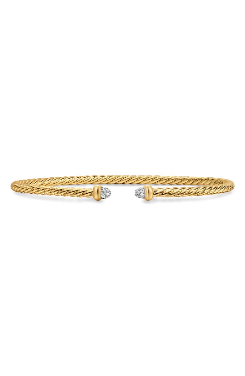 David Yurman Micro Cablespira<sup>®</sup> Flex Bracelet in 18K Yellow Gold with Diamonds, 2.6mm, Main, color, Gold