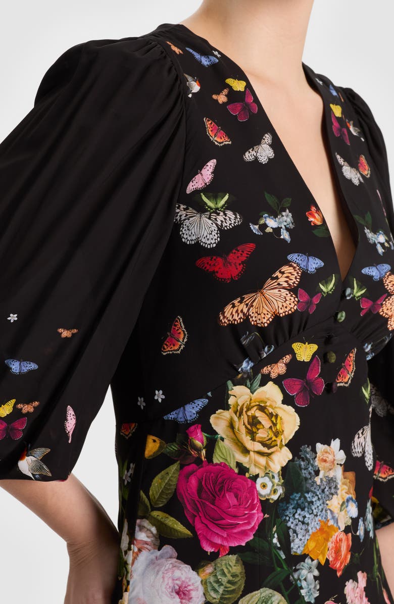 Alice + Olivia Irene Floral Long Sleeve Minidress, Alternate, color, Solar Strength Black