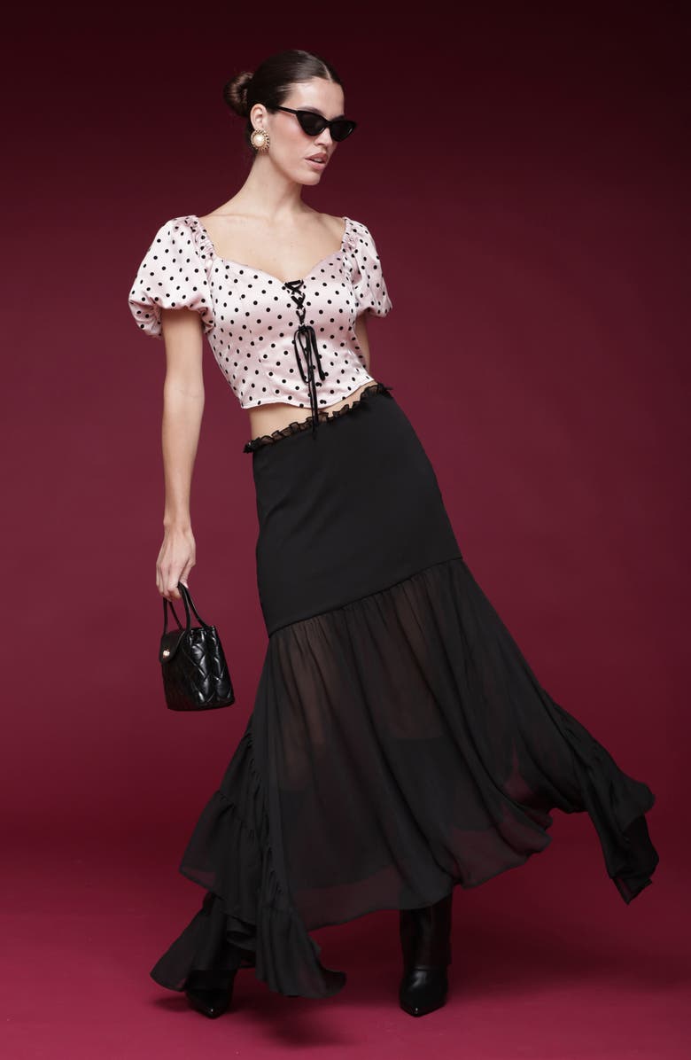 Avec Les Filles Puff Sleeve Polka Dot Crop Top, Alternate, color, Pink And Black