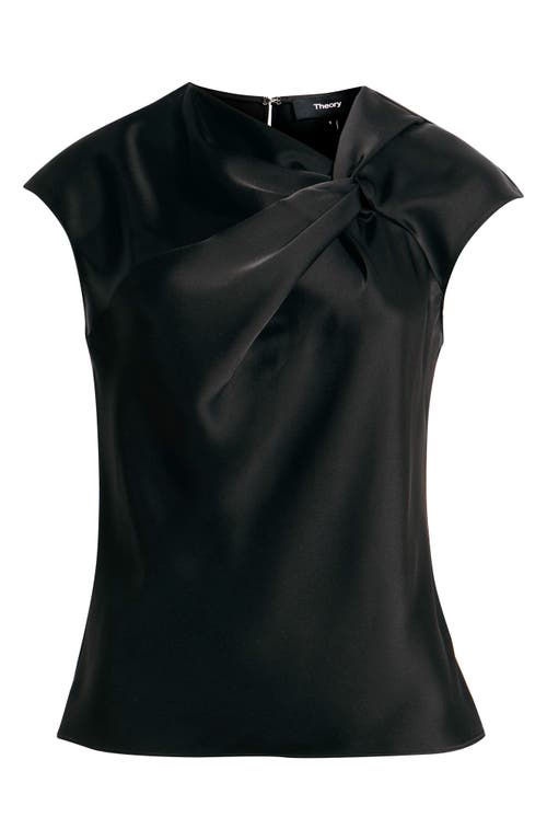 Theory Satin Twist Neck Top In Black