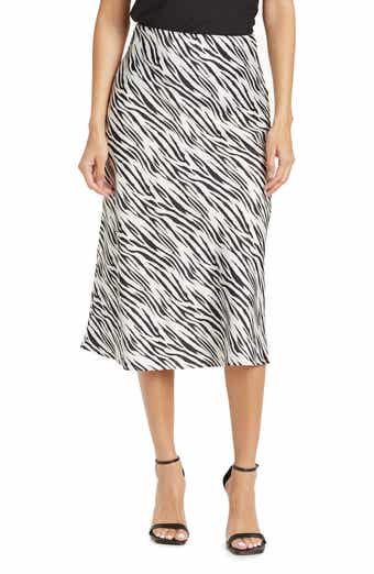 Renee C Satin Zebra Print Midi Skirt