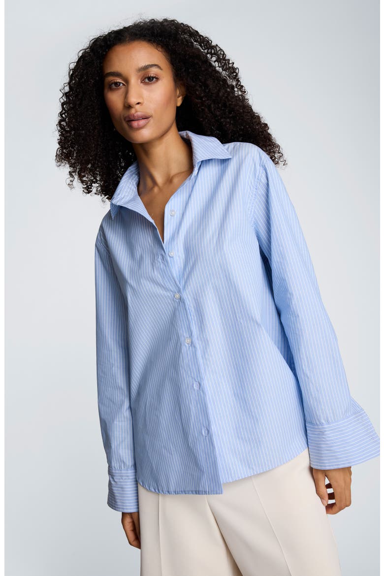 Pinstripe Button-Up Boyfriend Shirt, Alternate, color, BLUE DAWN MULTI