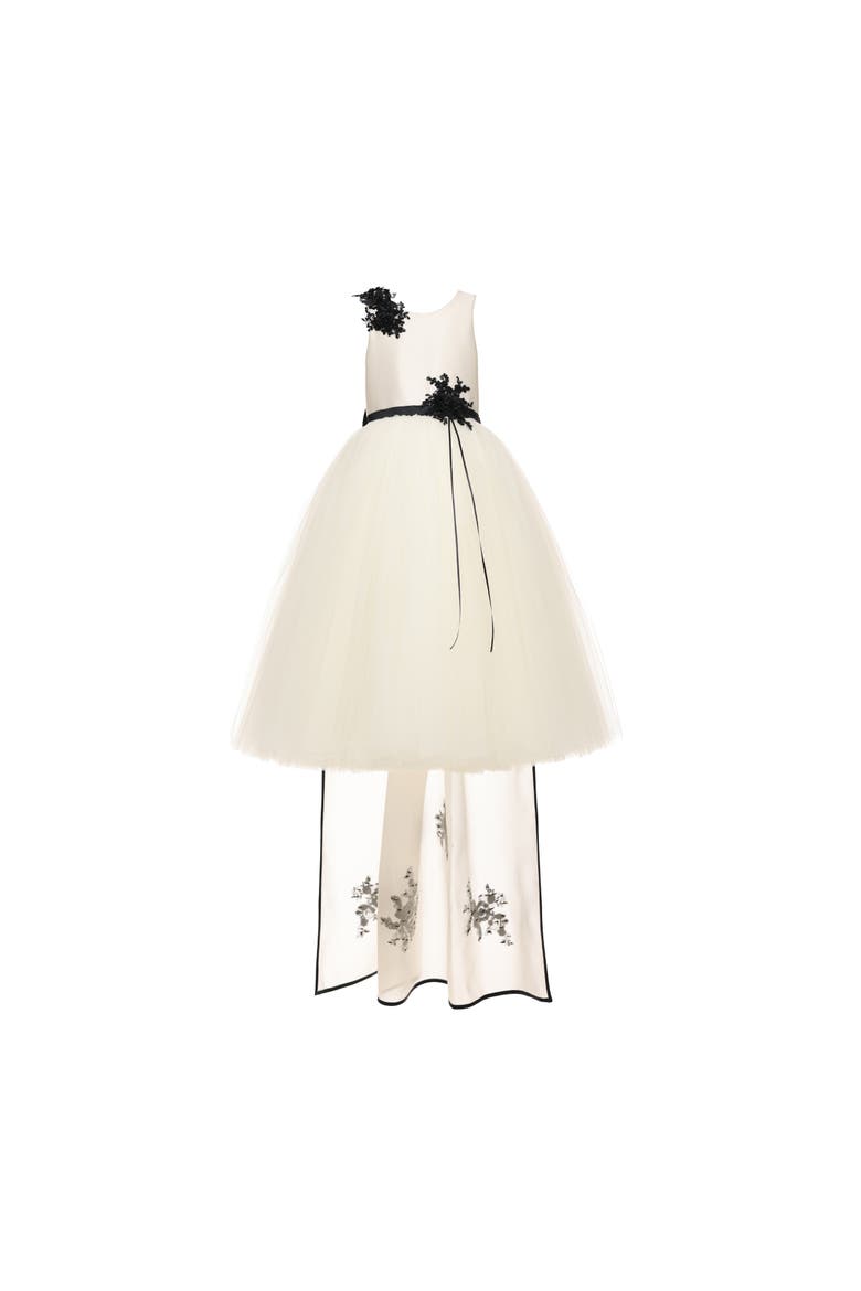Rosienne Tulle Overlay Floral Applique Dress, Main, color, ivory